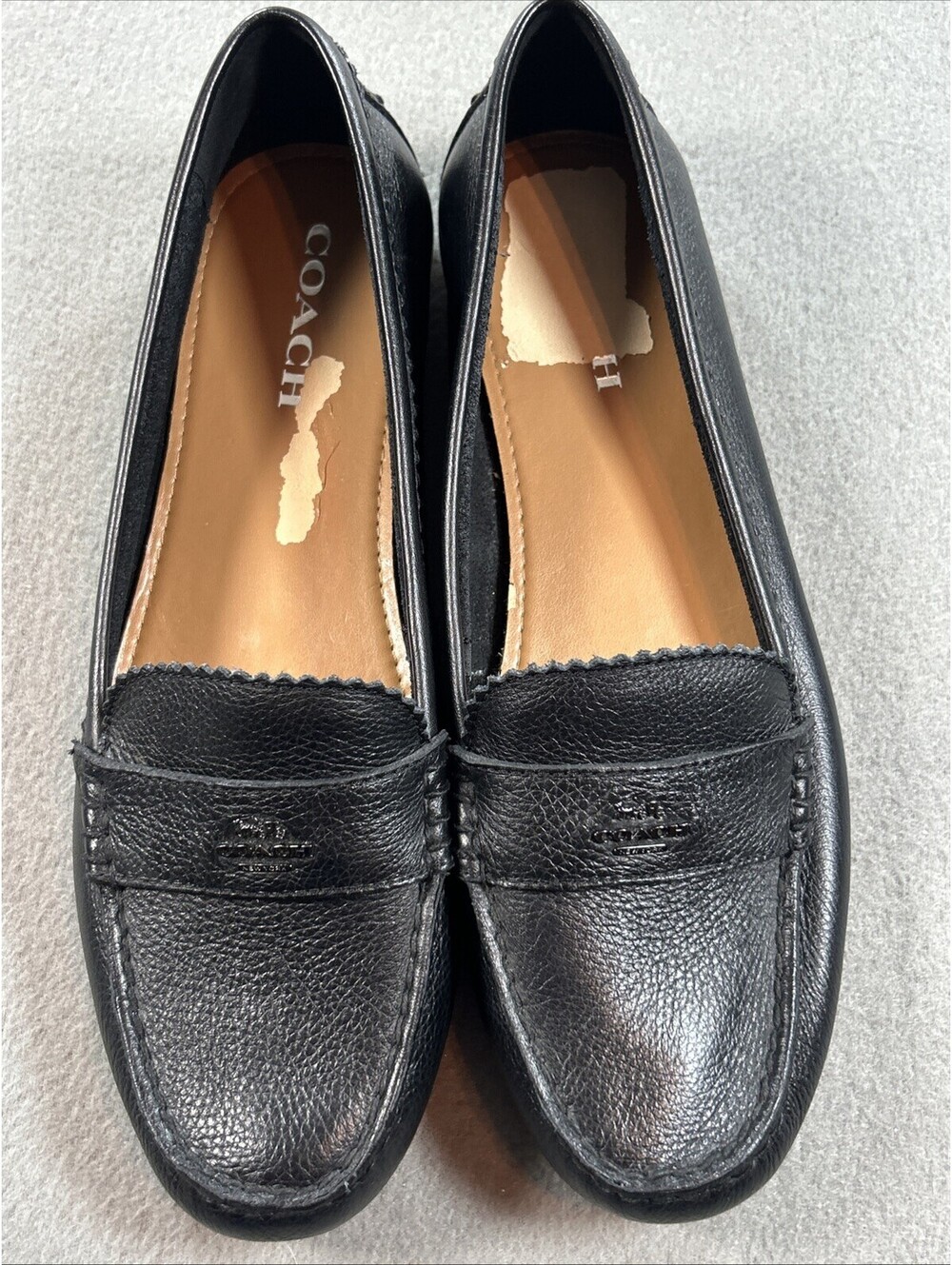 Coach Odette Black Pebbled Leather Slip On Driver Loafers Flats Women's 11B